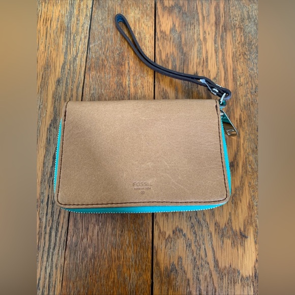Fossil Handbags - Fossil Leather Zip Around Clutch Wallet Card Organizer Wristlet Brown Green